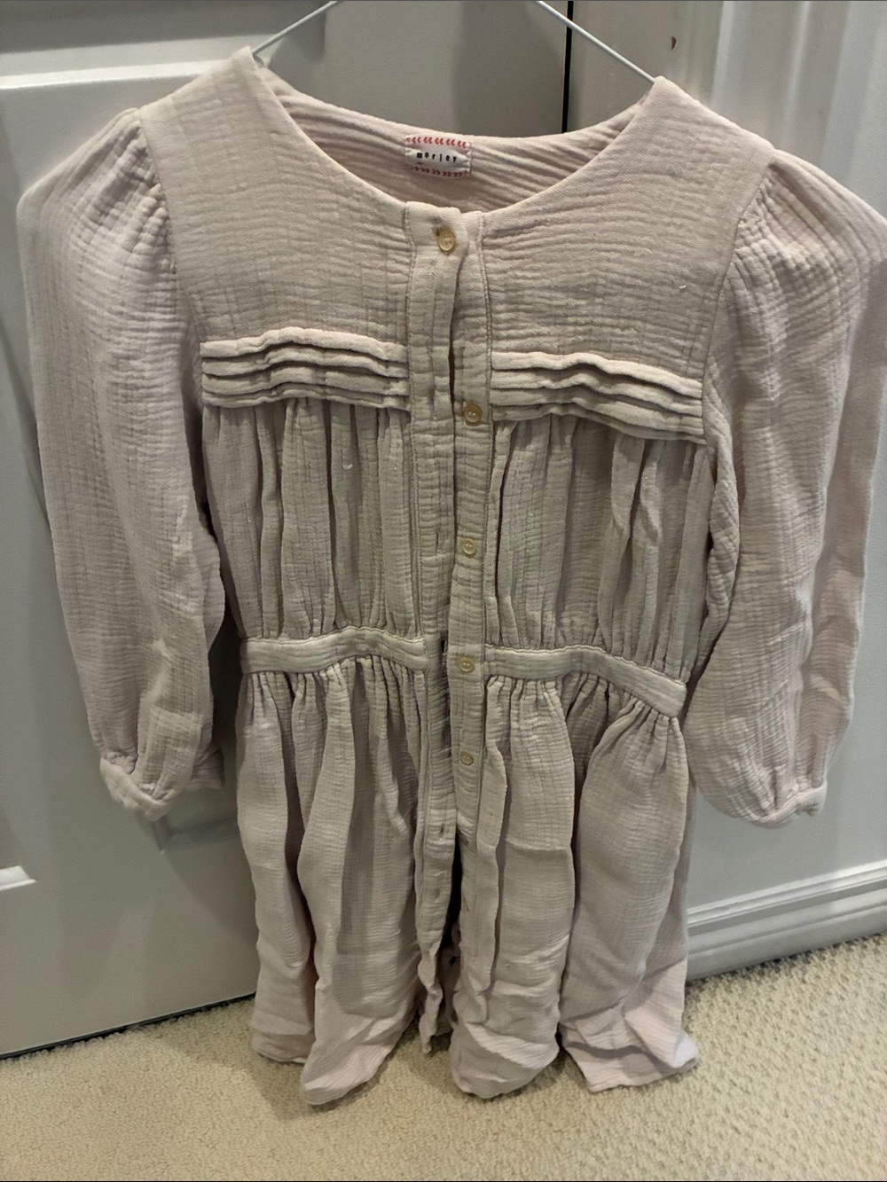 Morley Light Cream Cotton Button-Front Girl's Dress